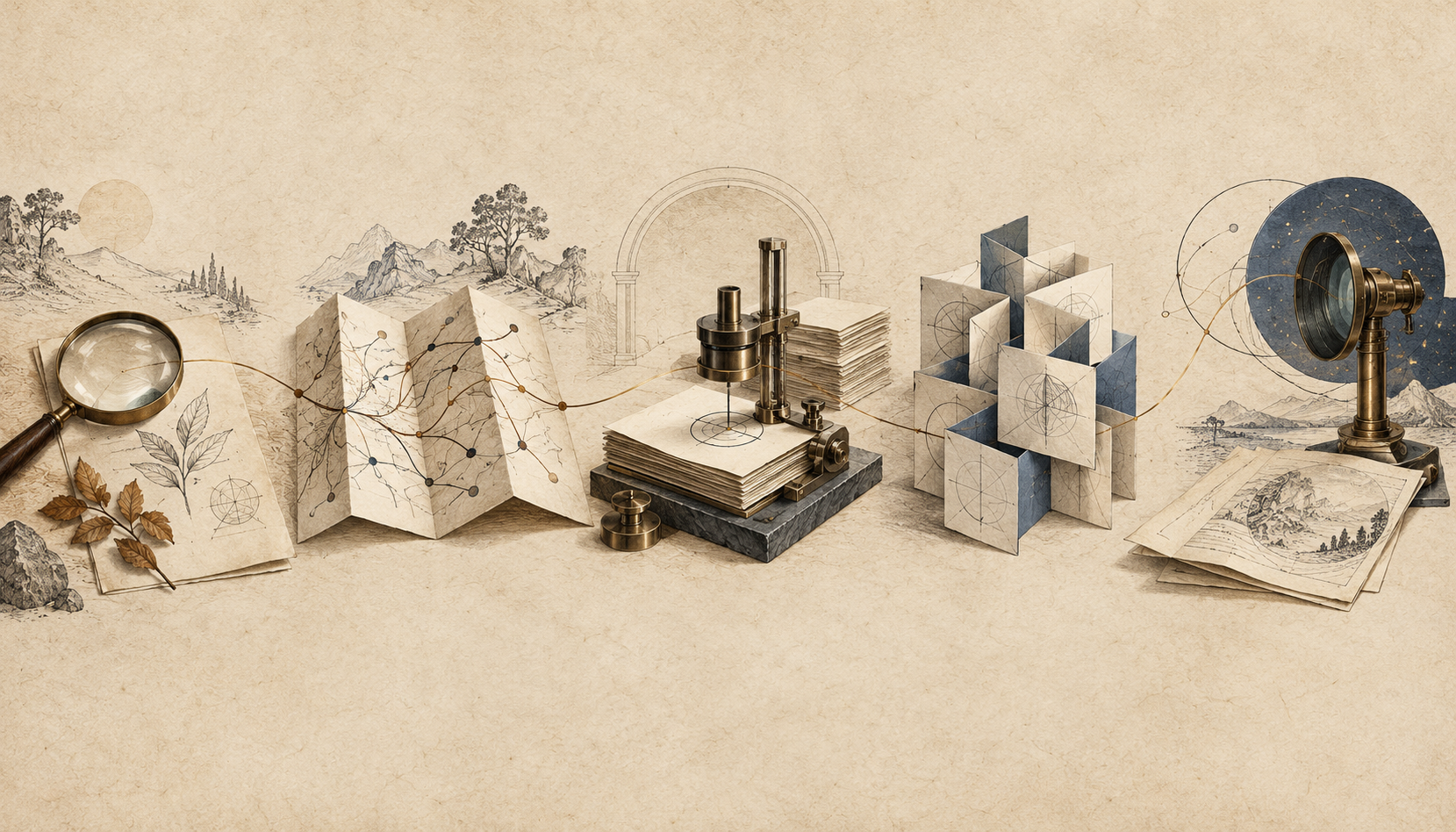 Original Innovation Generator history atlas: five groups of research instruments and paper structures.