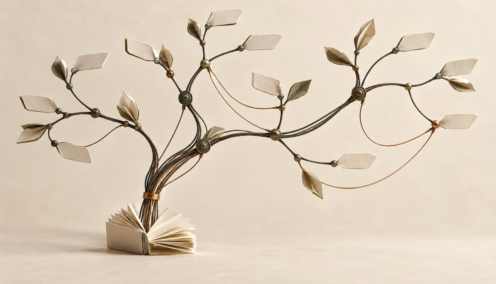 Persistent search: an original concept illustration of branches, paper and inherited threads